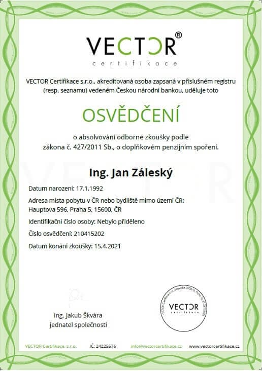 Certifikace: Penzijní spoření